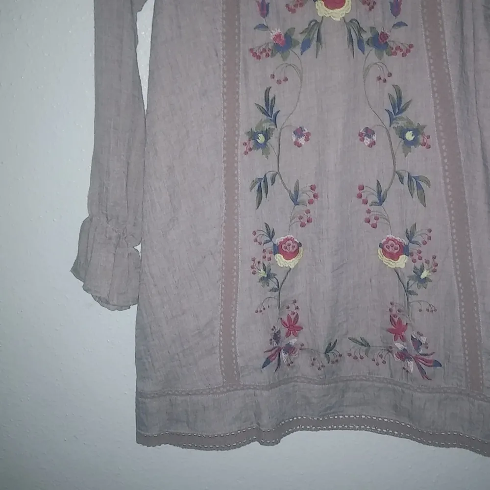 Giddy Up Glamour S Boho Cowgirl Dutch Floral  Embroidered Tunic Top Mini Dress - Image 4