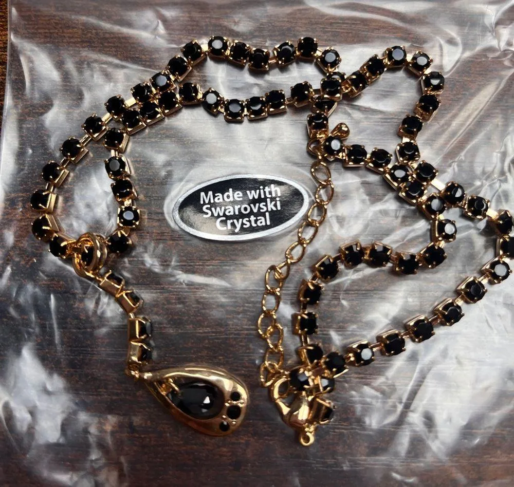 Swarovski Black Crystal Teardrop Pendant Gold-Tone Necklace - Image 6