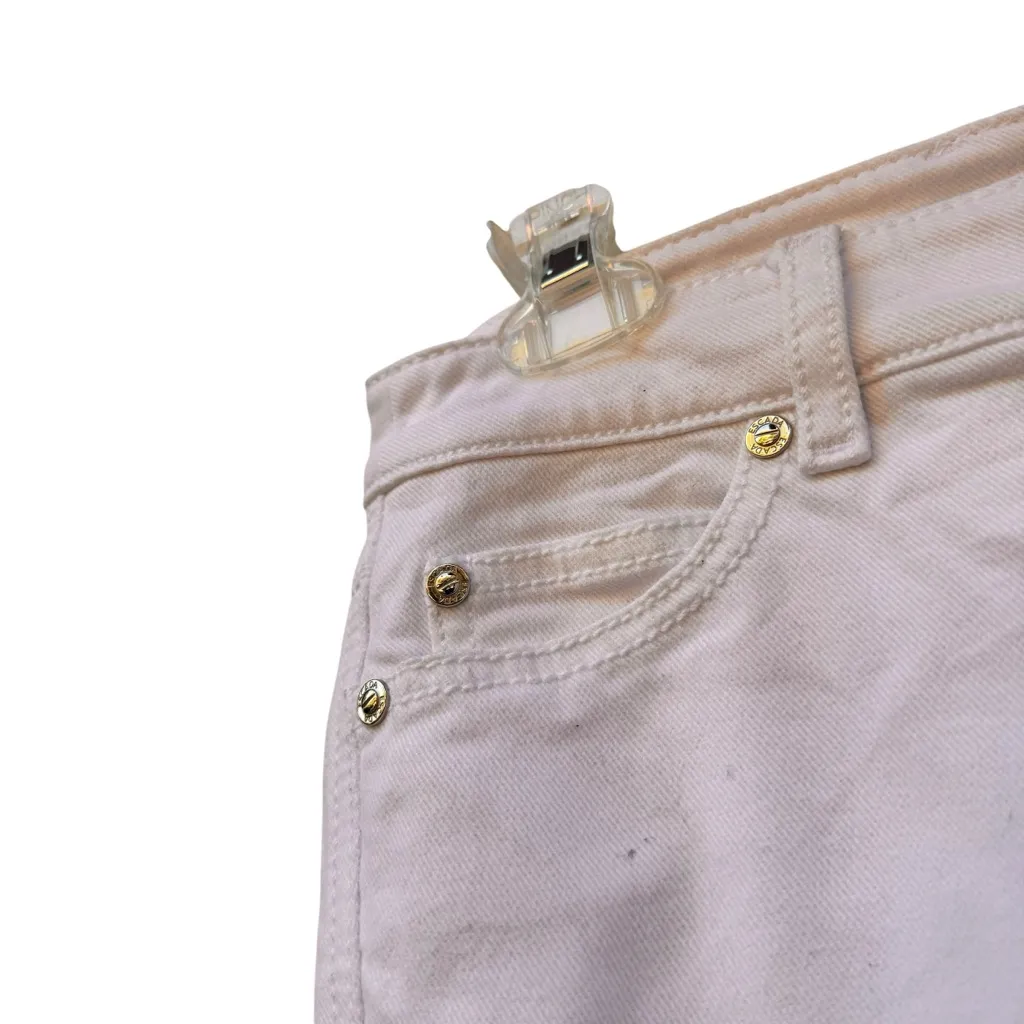 Escada Designer White Floral Rhinestone Jeans Made in Italy Size 36 Fits 28–30 - Image 8