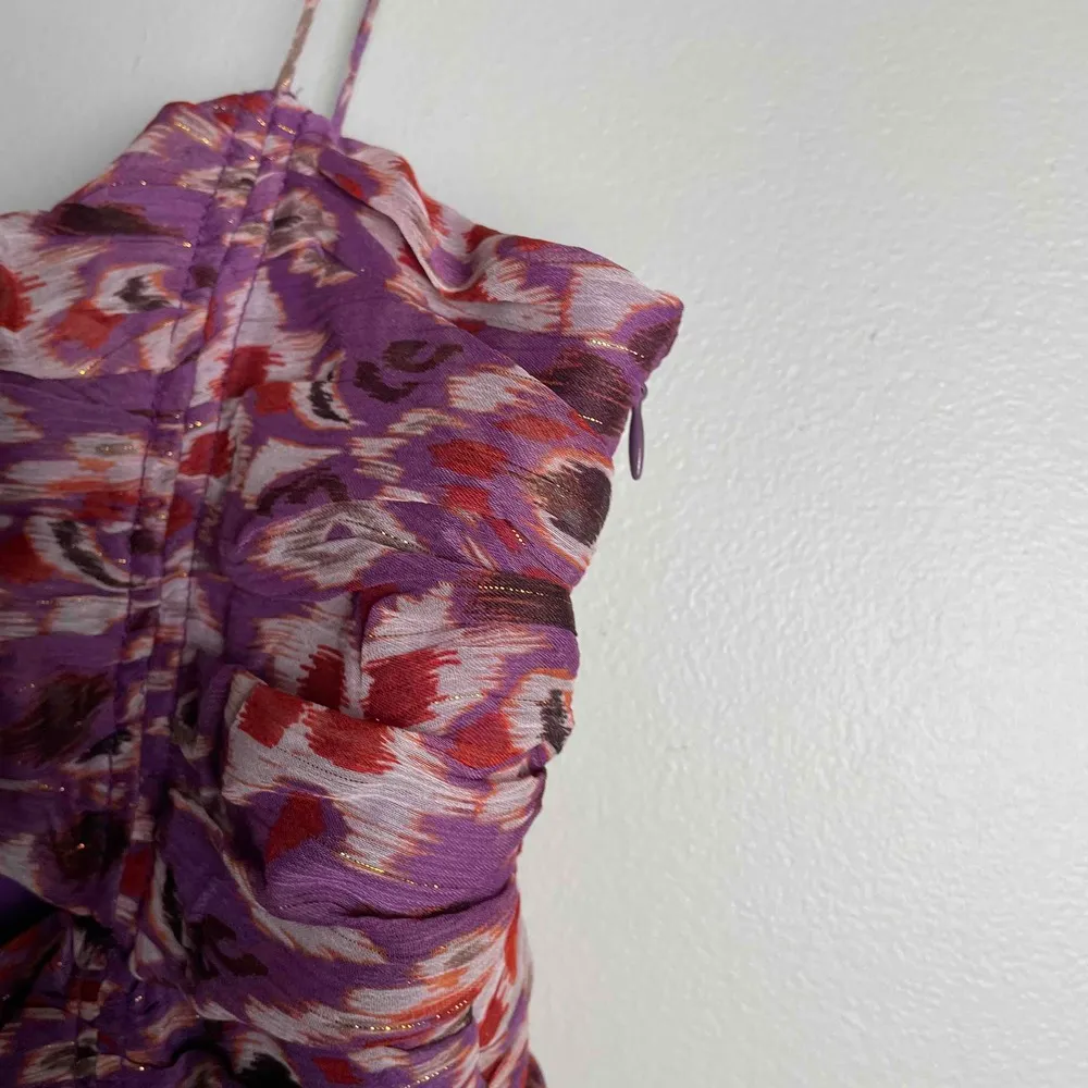 Zara Womens Peacock Spaghetti Strap Ruched Knot Detail Gold Shimmer Mini Dress S - Image 5