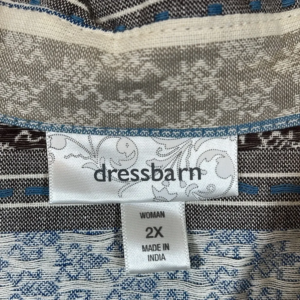 Dressbarn Blouse Blue Tapestry V-Neck L/S Shirt Blouse Size 2X EUC #4007 - Image 7