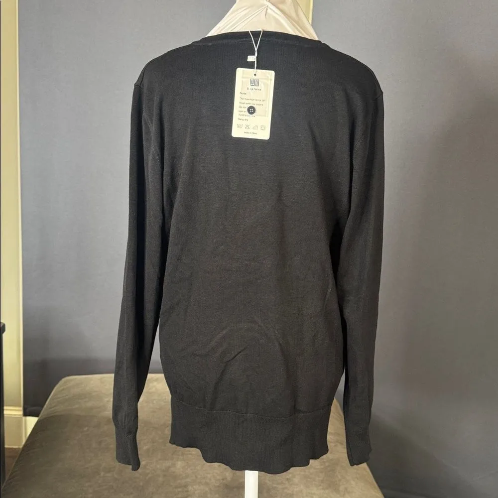 Women’s Black Knit Cardigan Sweater Round Neck Long Sleeve Size M (8 - Image 3