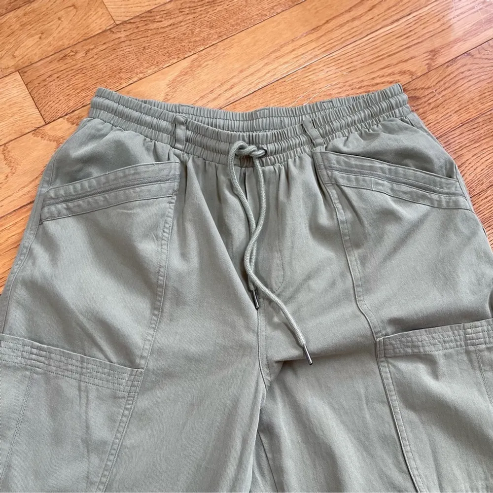 7 For All Mankind baggy cargo pants olive green khaki cotton drawstring Sz M - Image 3