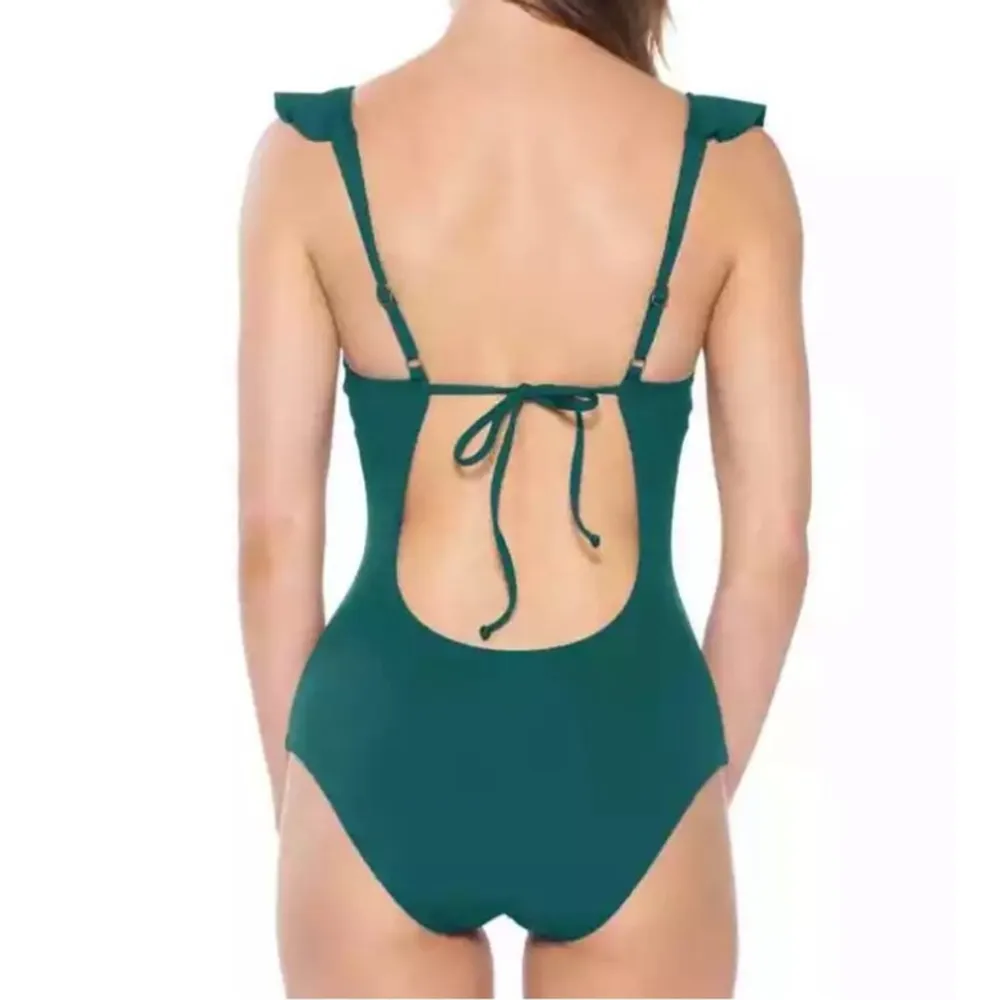 Rebecca Virtue Socialite Teal Plunge Bathing Suit Size Small Glam Old‎ Hollywood - Image 7