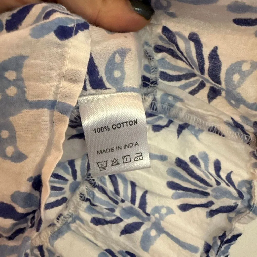 Sole by Mare blue block print ruffled blouse small White - Image 6