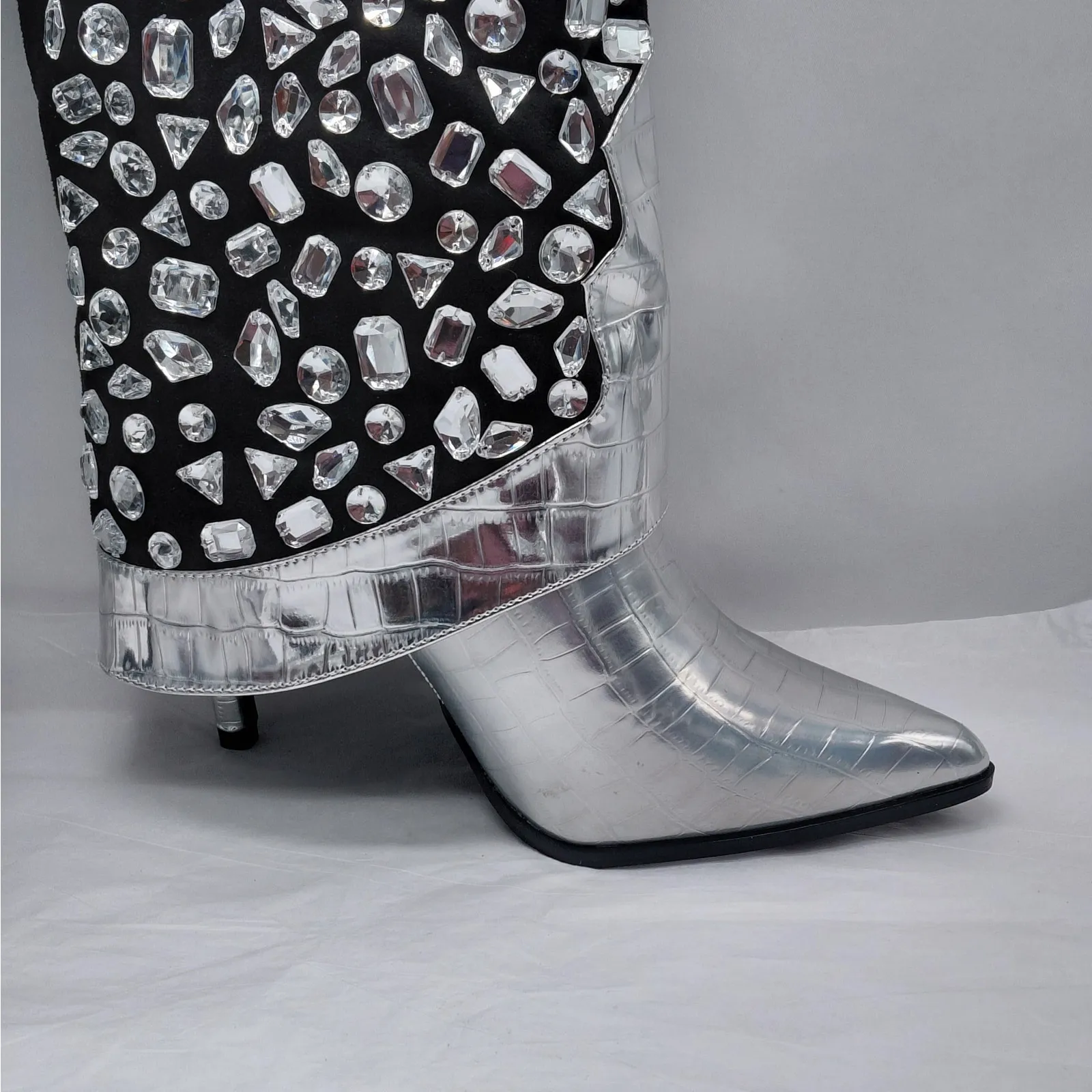 Lauren Lorraine Hana Rhinestone Cowboy Boots Silver Western Glam Size 9 Party - Image 5