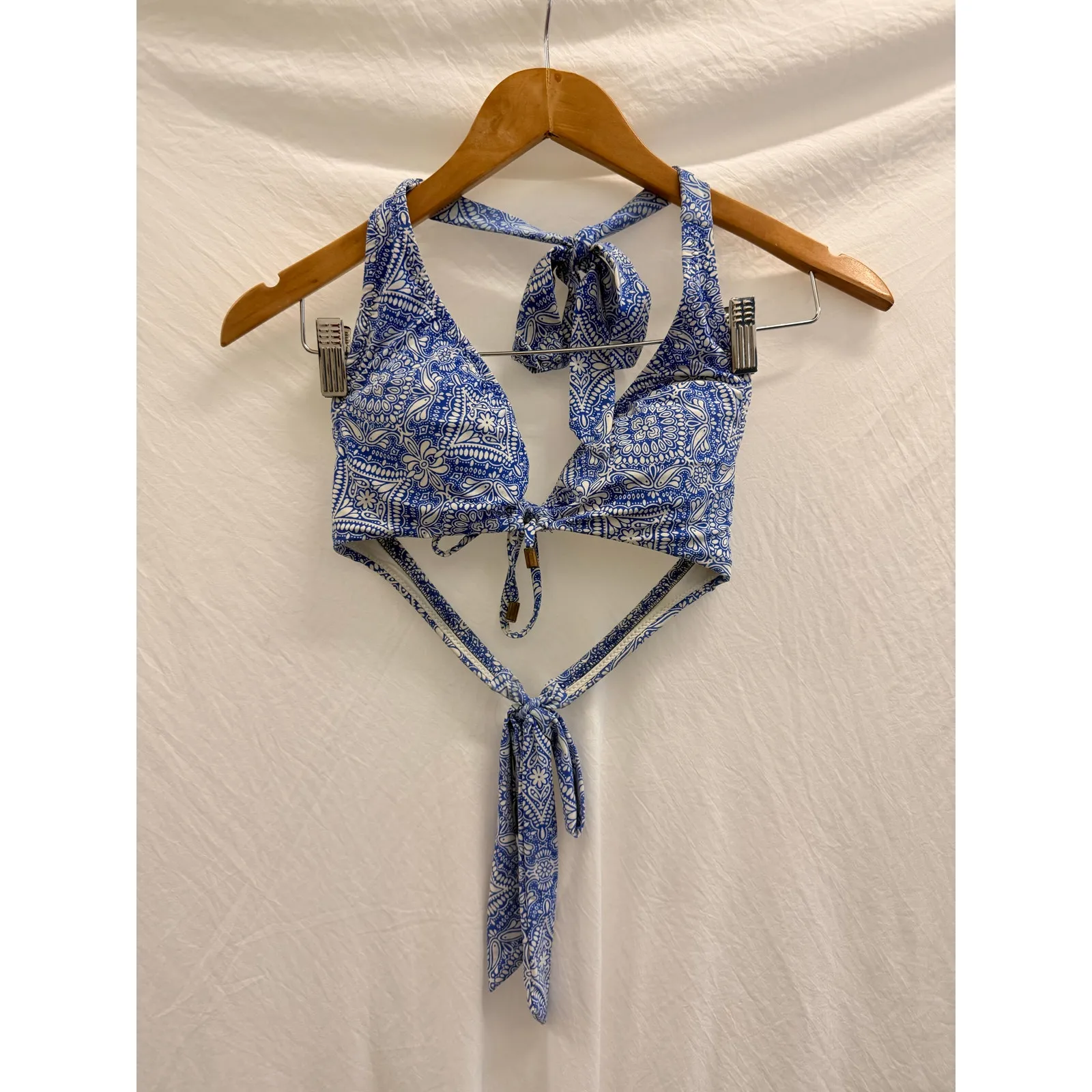 Helen Jon Tangier Sweetheart‎ Halter Skirted Hipster Bikini Top XS Swim Beach Blue - Image 3