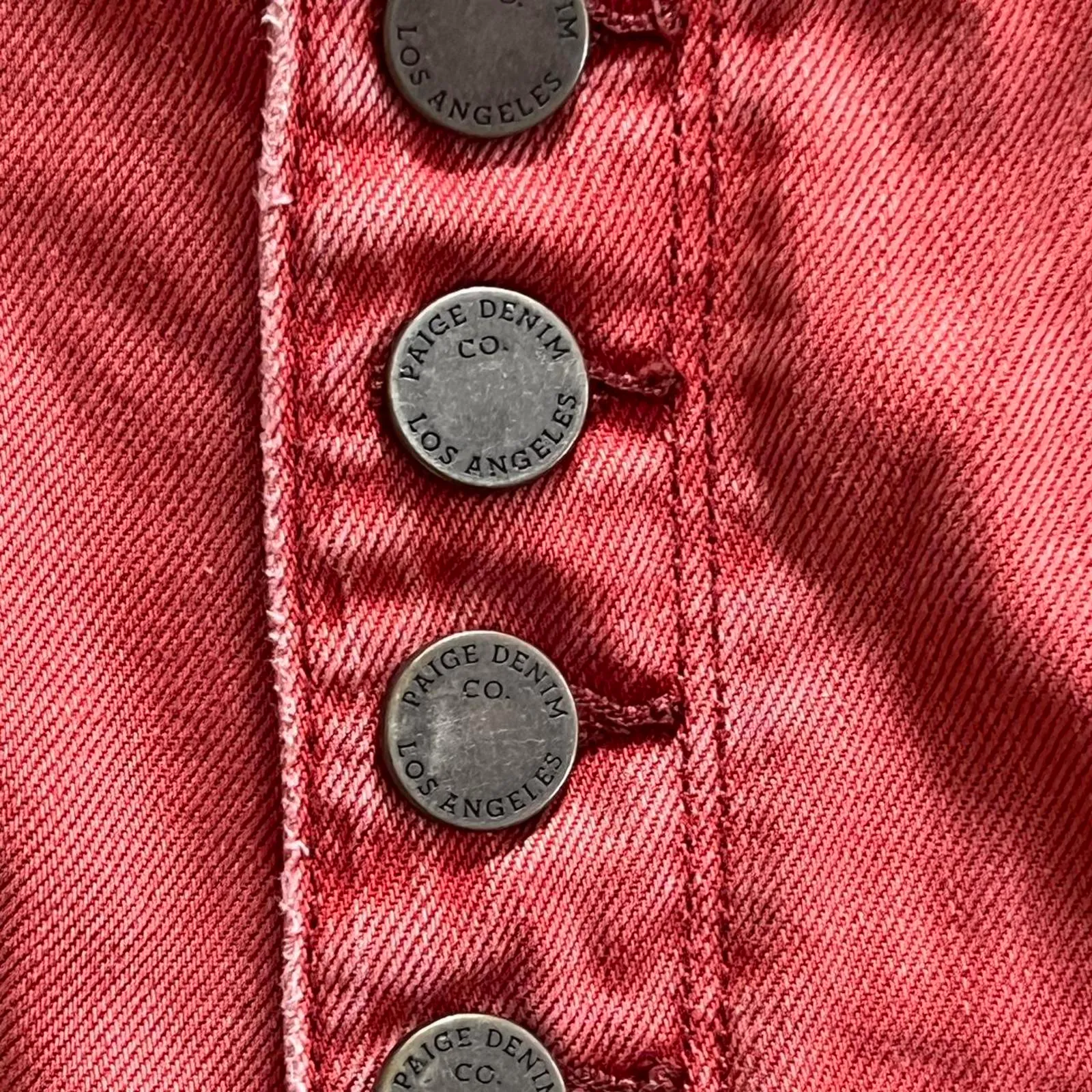 Paige Red denim mini skirt with button front and frayed hem Size 29 waist - Image 2