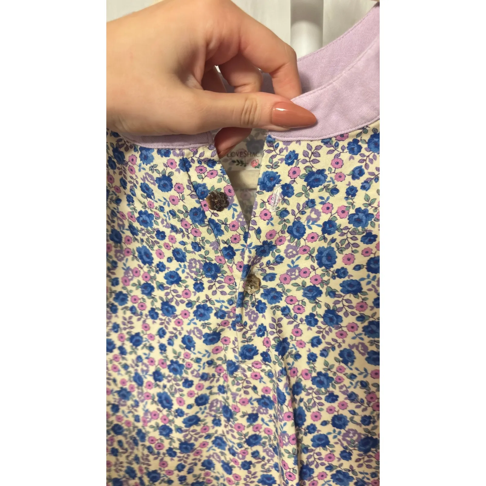 $170 LoveShackFancy Morgan Lane Floral Pajama Set Purple Button Up Top S - Image 5