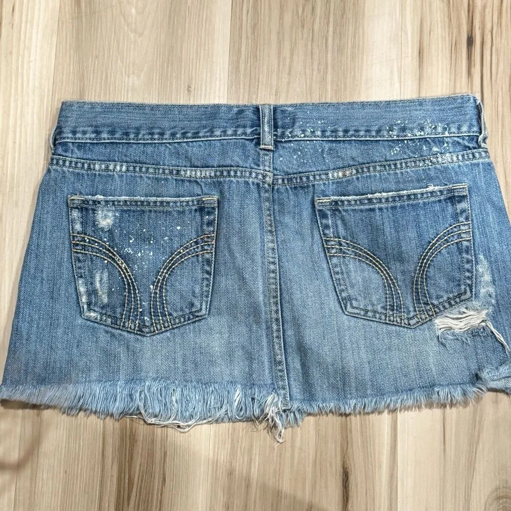 Hollister Y2K Distressed Micro Mini Denim Skirt Women’s 7 - Image 2