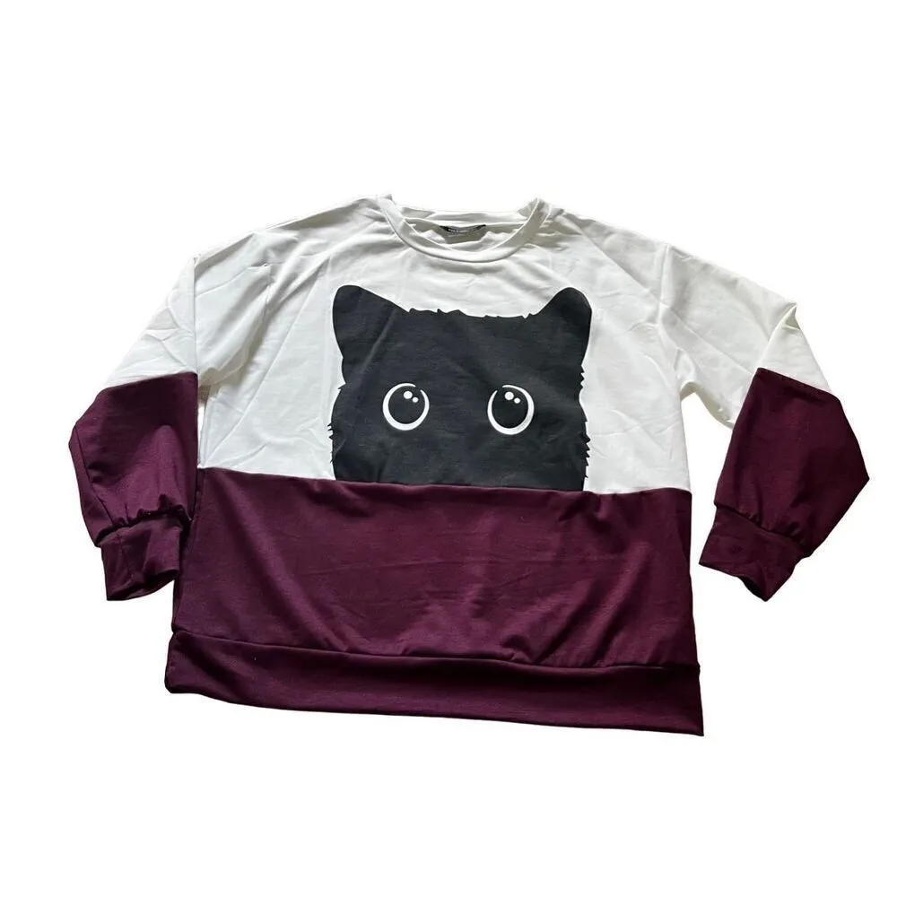 SHEIN Plus Cat Print Color Block Pullover sweatshirt size XL - Image 3