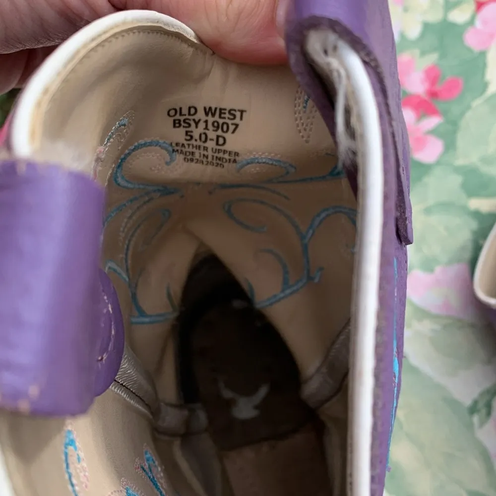 Old West Purple, Blue and Brown Embroidered Cowboy Boots Size 5D - Image 6