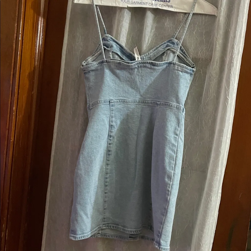 Zara Light Blue Denim Mini Dress Small - Image 3