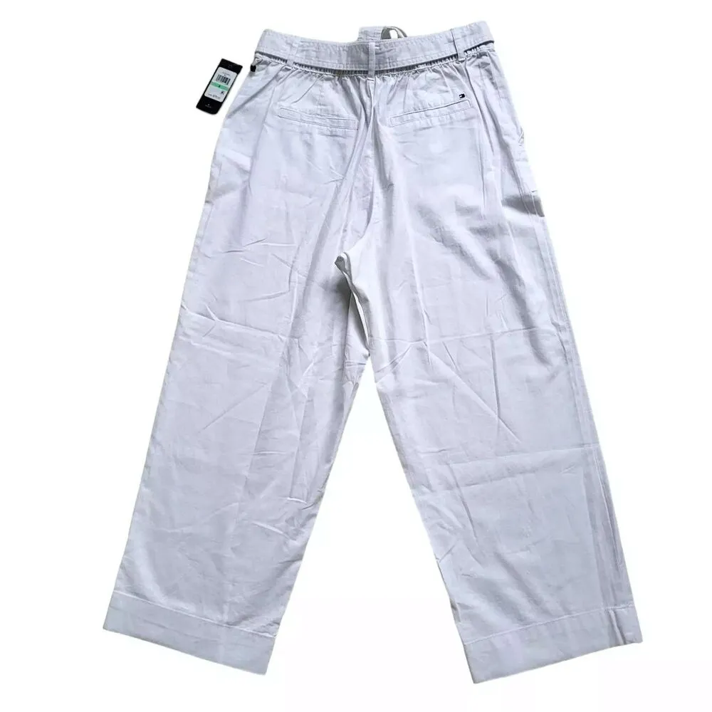 Tommy Hilfiger Wide Leg Pants Womens 8 White High Rise Belted Pockets - Image 7