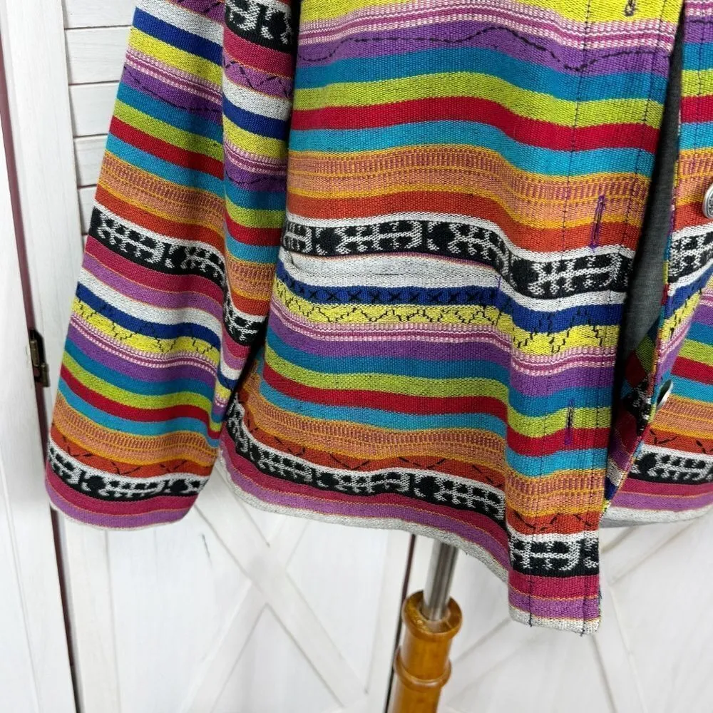Chico’s Design Vintage Rainbow Striped Serape Jacket Large Multicolor Western - Image 6