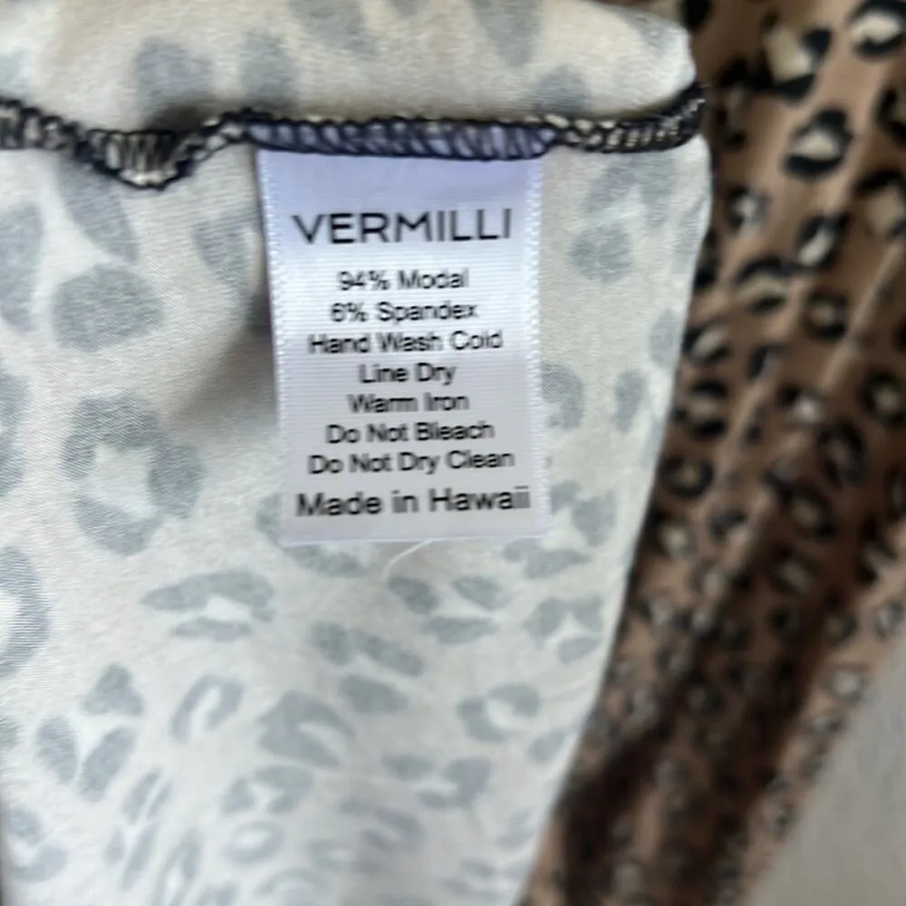 Vermilli Hawaii Leopard Print Stretch Dress Ruffle Detail Swim Cover Small Brown - Image 9