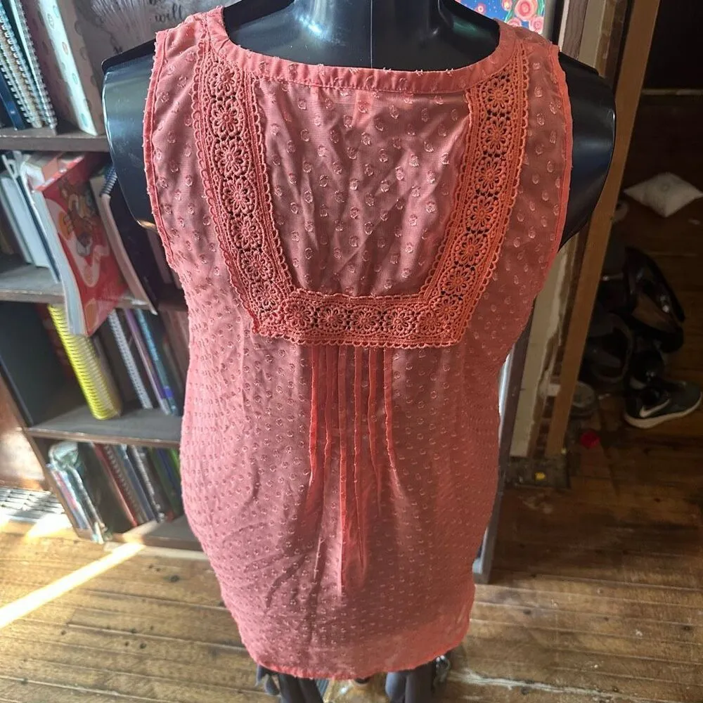 Daniel Rainn coral dotted sleeveless boho M peasant blouse - Image 2