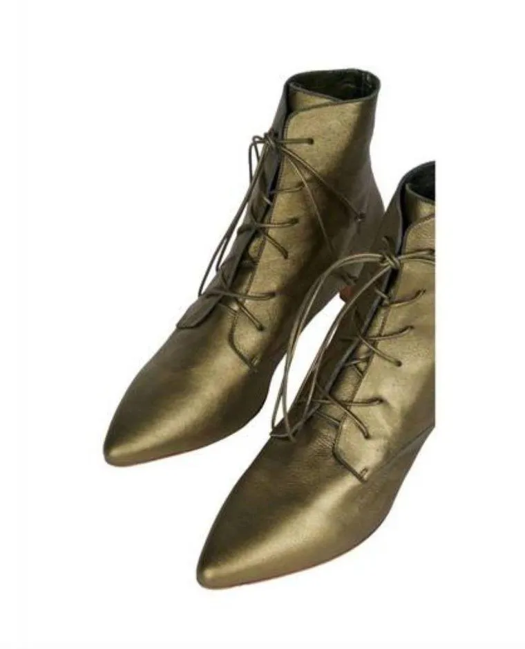 Forte Forte Laced Ankle Boots Gold Khaki Womens Size 38 US 7.5 - Image 2