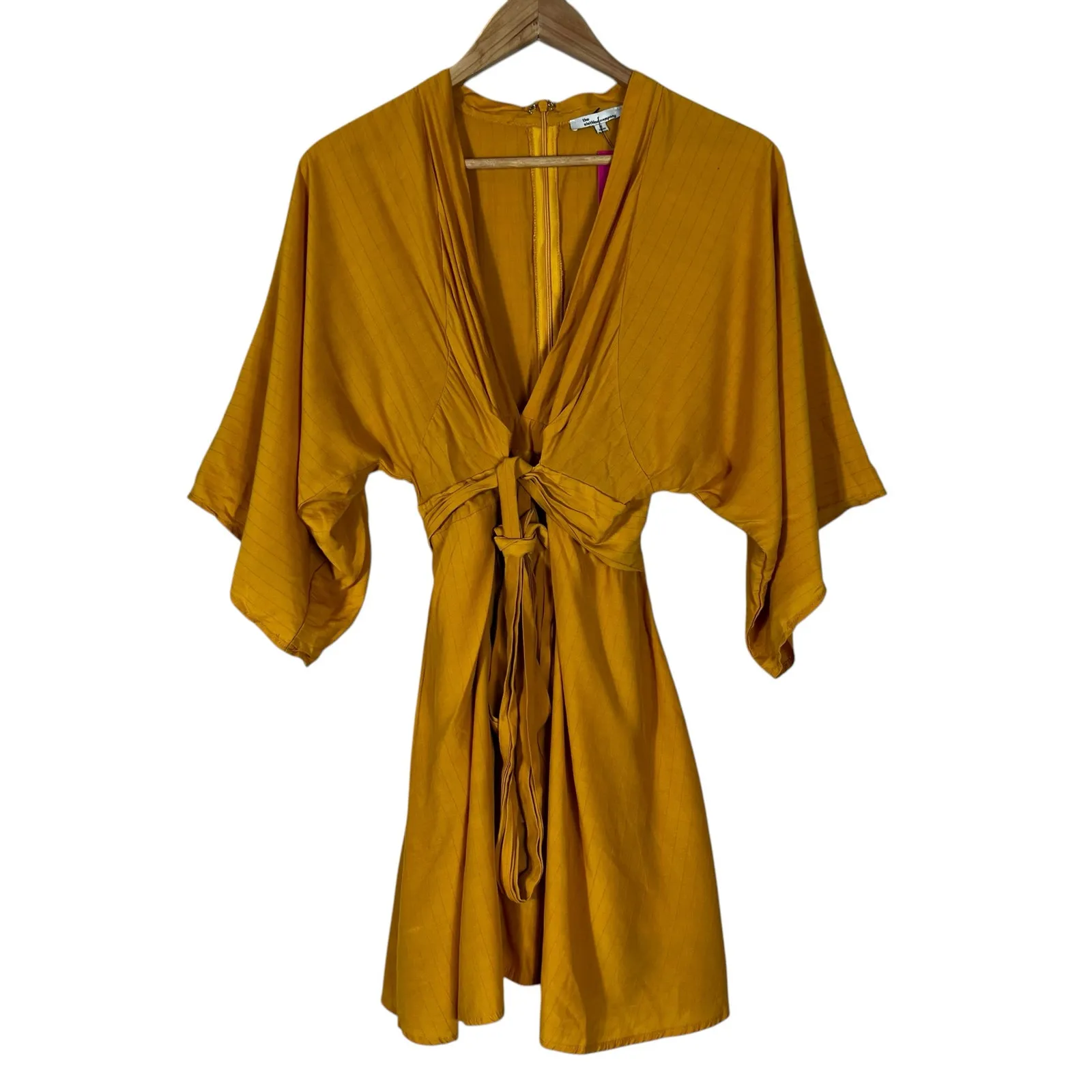 NWT The Clothing Company Kimono Dress Womens M Mustard Tie Front Boho Western - Image 3