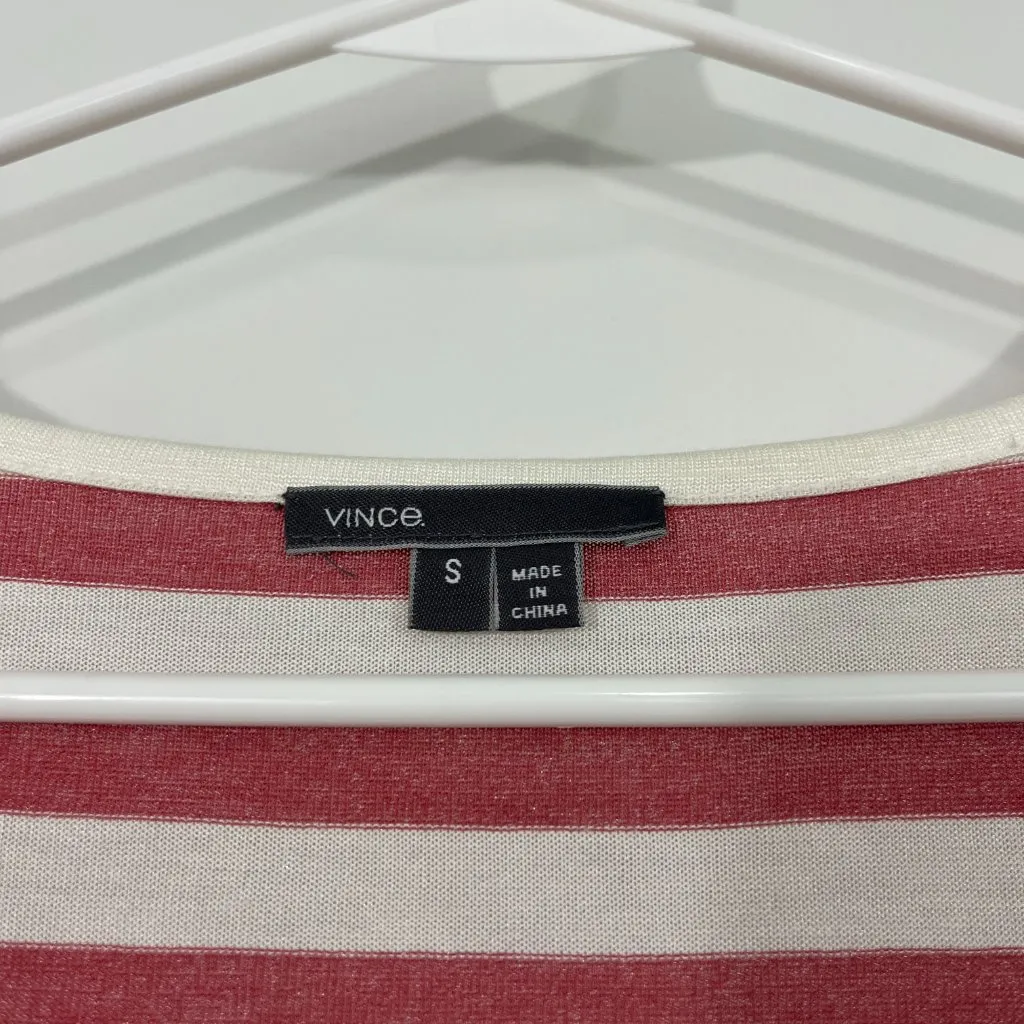 Vince Small Red, White Striped Long Sleeve Lightweight Knit Top - Image 4