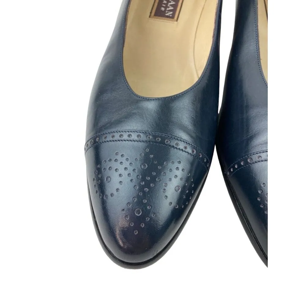 *Vintage Cole Haan Tensile Air  Cap Toe Pumps Size 10AA Blue Classic Navy Italy - Image 4