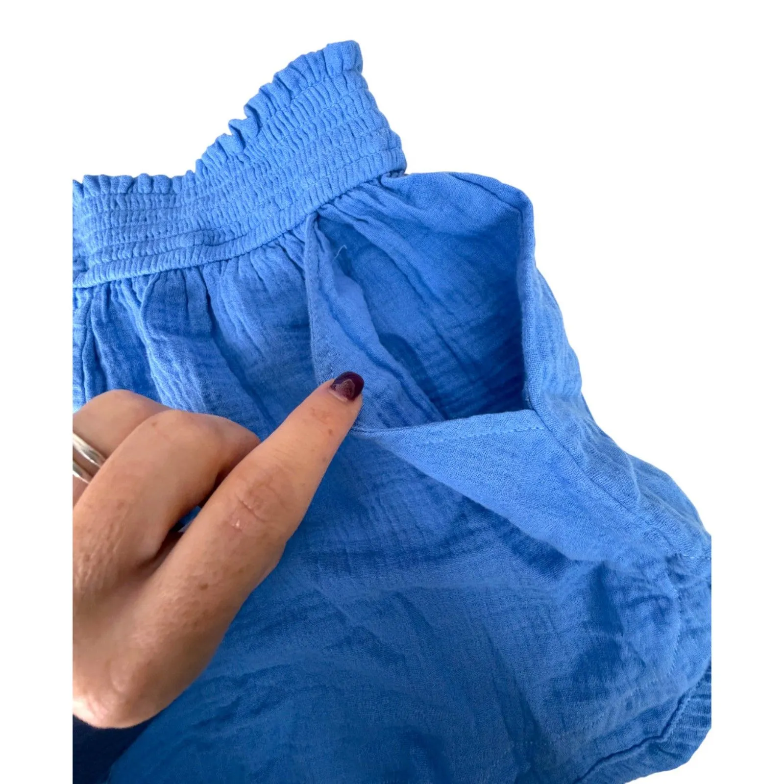 Marine Layer Cali Double Cloth Cotton Blue Pull On Drawstring Shorts Medium - Image 4