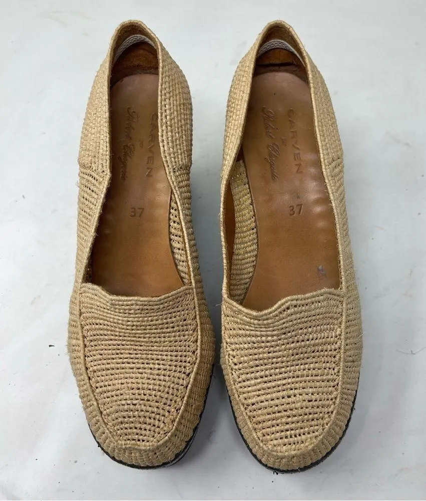 CARVEN X ROBERT CLERGERIE Straw Colorblock Pattern Pumps sz 37 US 7 Tan - Image 4