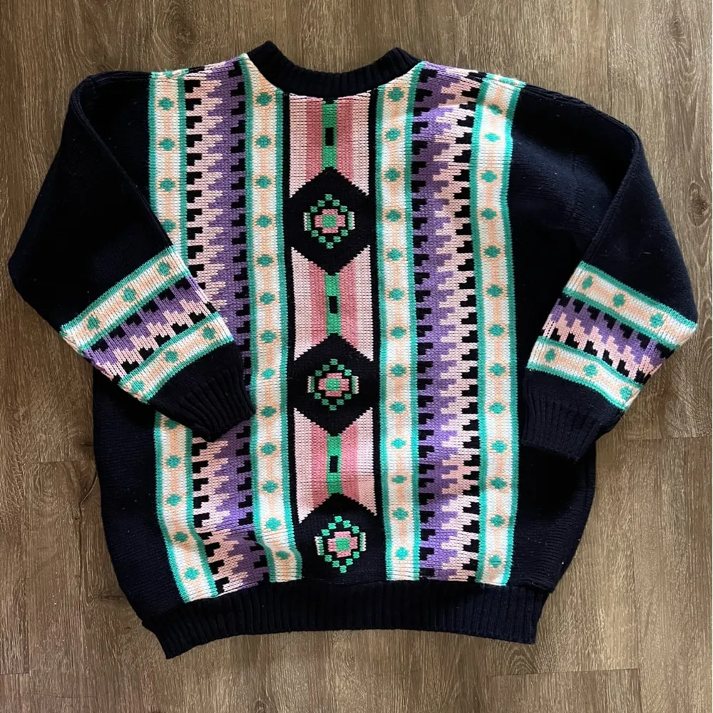 Vintage Clifton place knits multicolor geometric sweater - Image 2