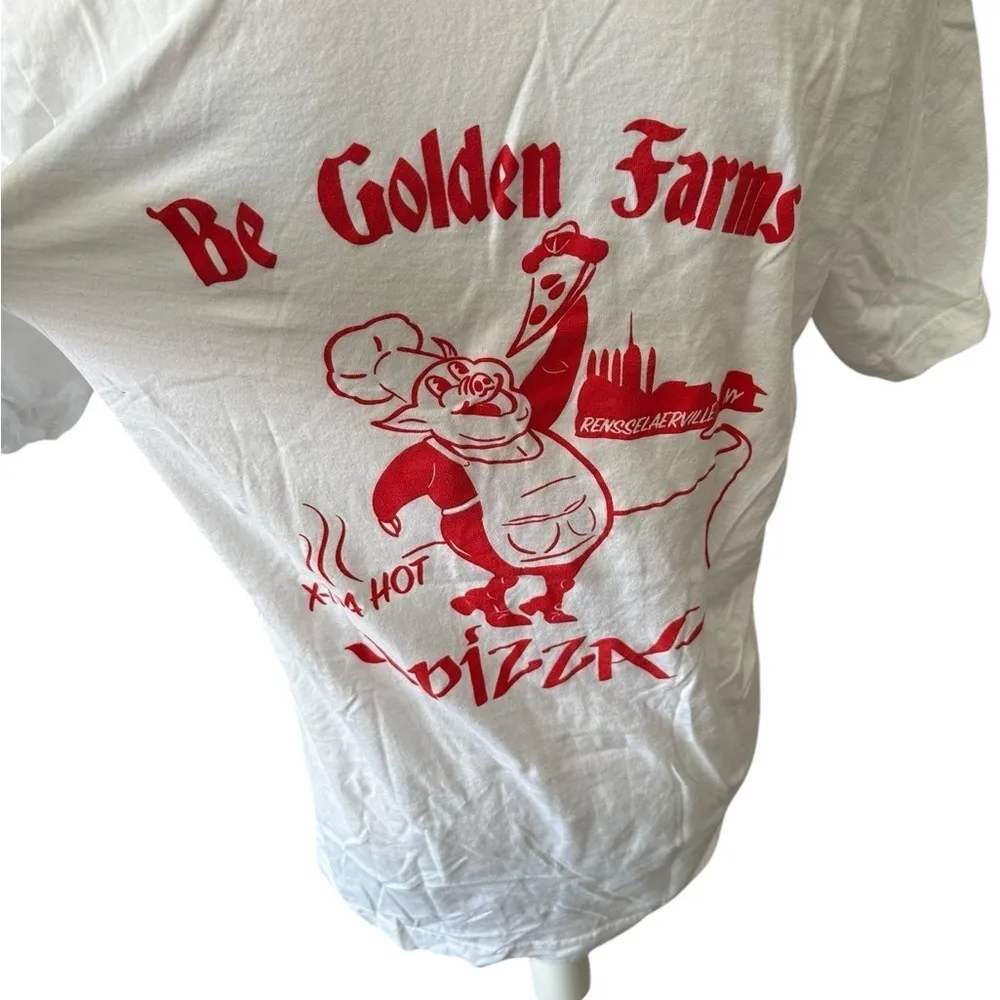 Tultex White Red‎ Graphic Short Sleeve Crewneck “Be Golden Farm” T-Shirt - Image 4