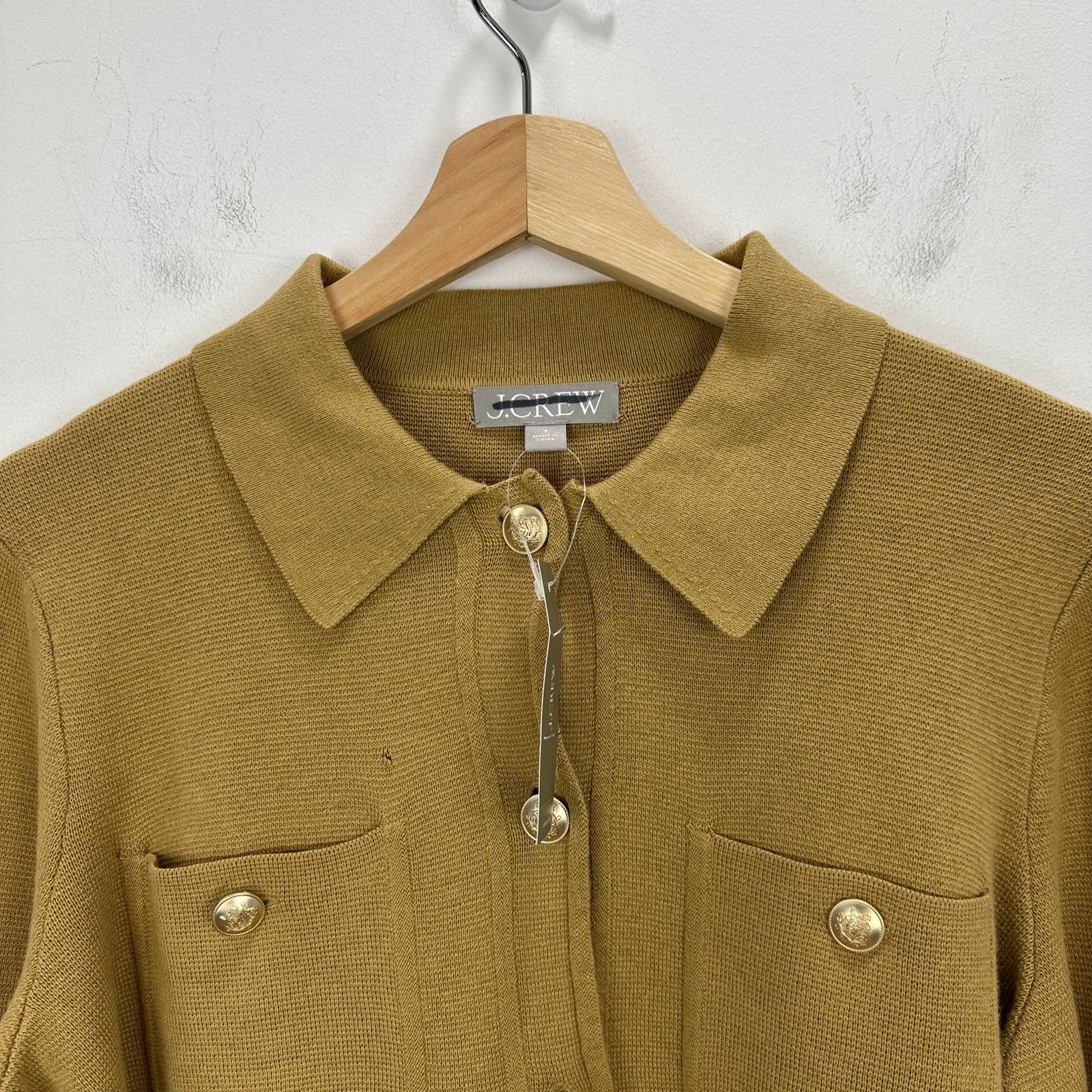 J.Crew Patch Pocket Sweater Lady Jacket Cotton Honey Brown Preppy Small FLAW NWT - Image 5
