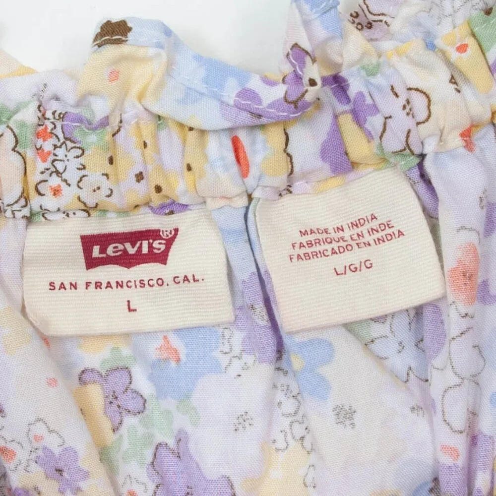 Levi's Puff Short Sleeve Smocked Floral Dress‎ Womens Size Large - Image 8