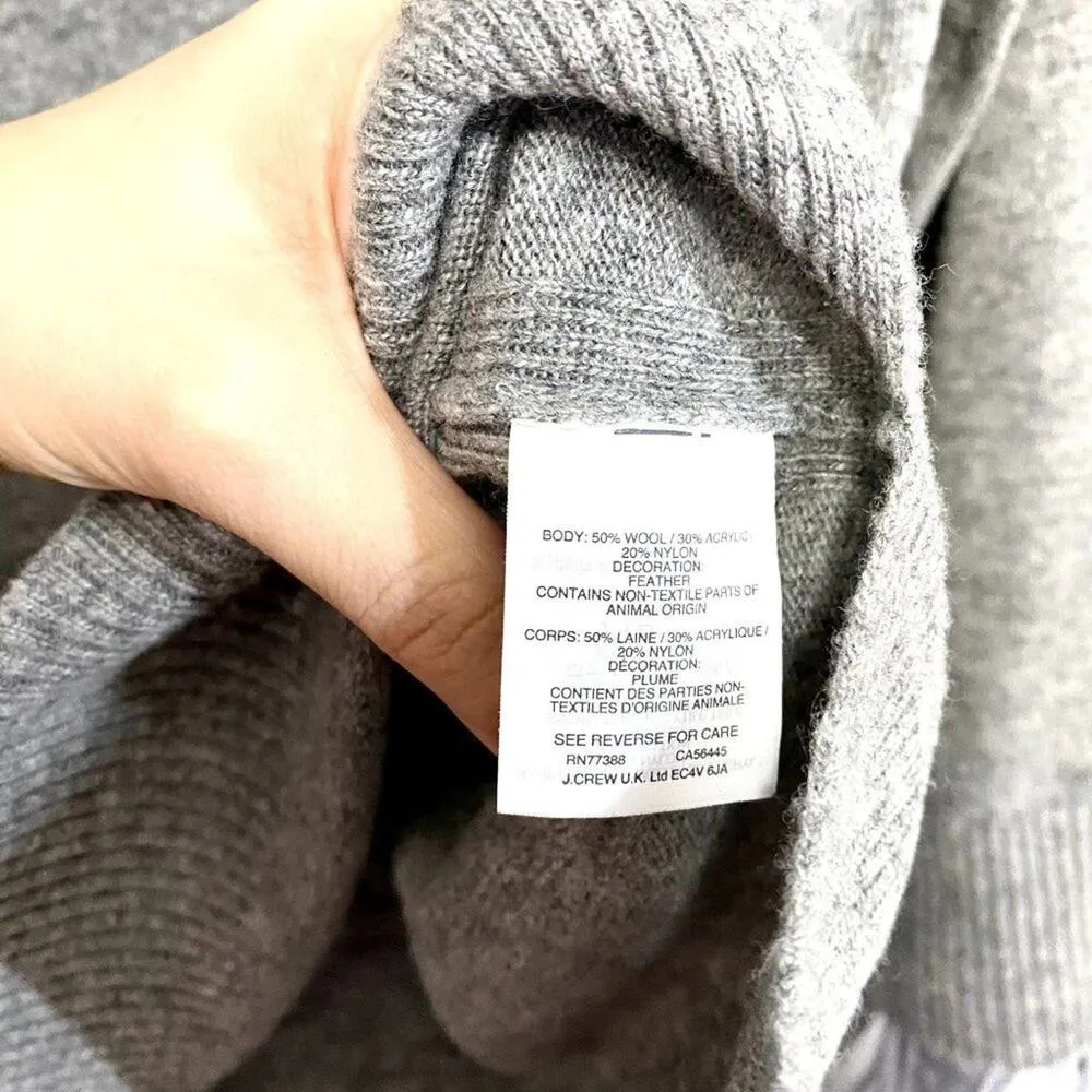 J. Crew Gray 3/4 Sleeves Feather-trimmed Wool-blend Boatneck Party Sweater M - Image 4