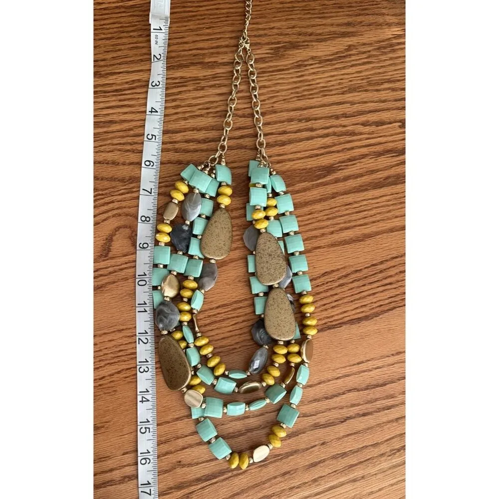 Multicolor Layered Beaded Statement Necklace With Gold - Image 3