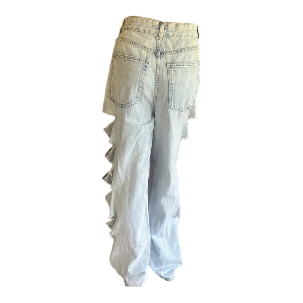 Factory Distressed Ripped Light Blue Wide Leg Denim Size 3 NWT - Image 4
