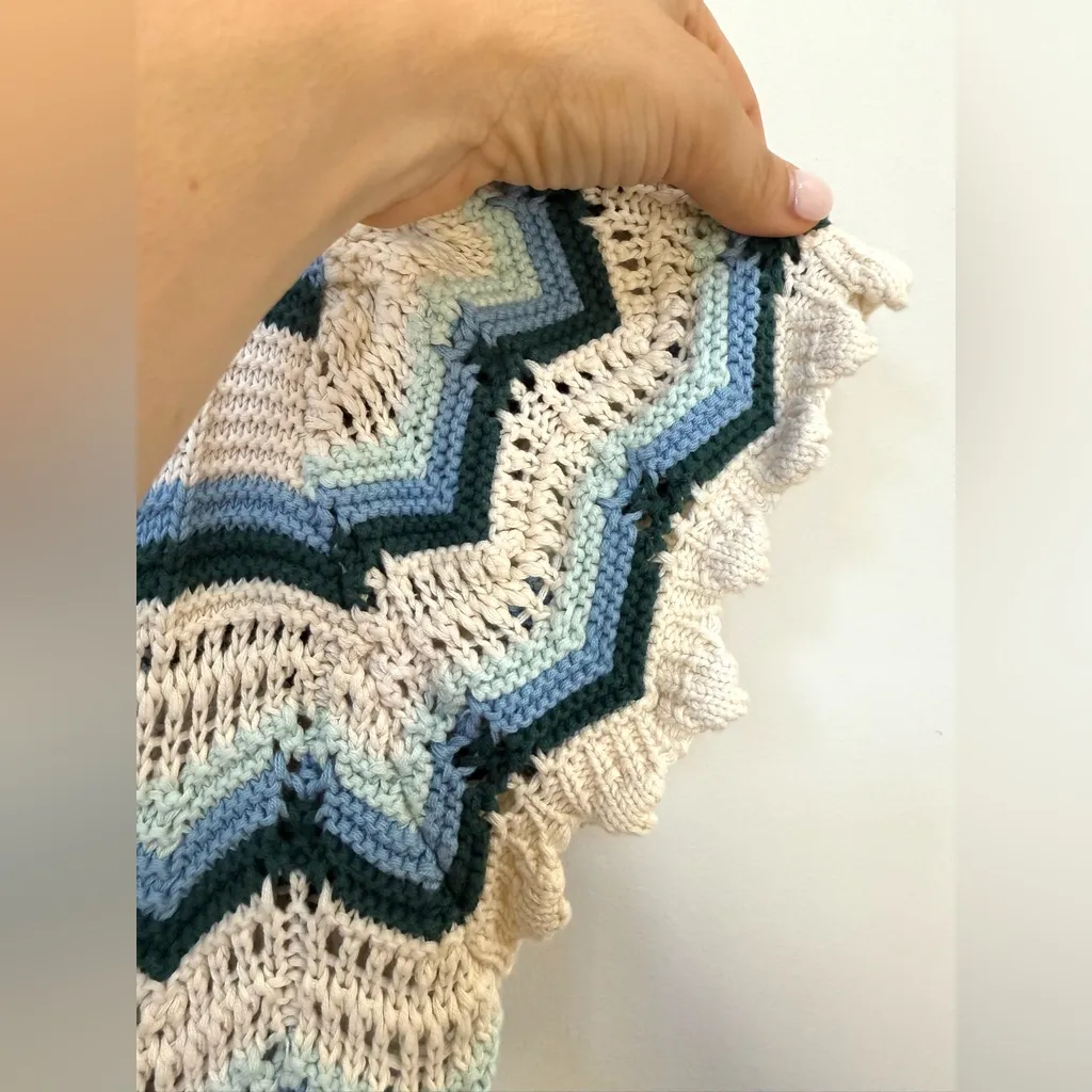 ALTAR'D STATE Wave Stripe Print Crochet Top Blue M Bohemian Boho 100% Cotton - Image 3