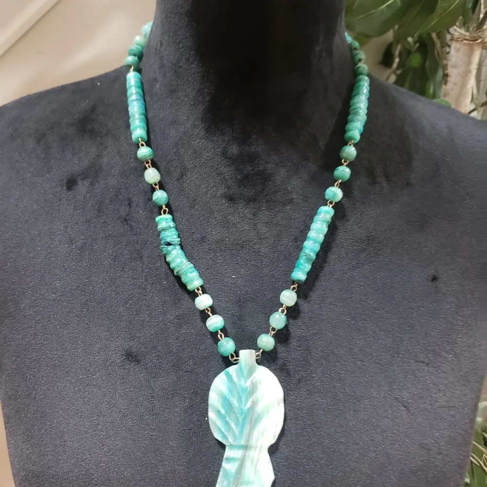 Womens Fashion Ocean Turquoise Color Necklace Chunky Beaded Pendant Necklace Blue - Image 2