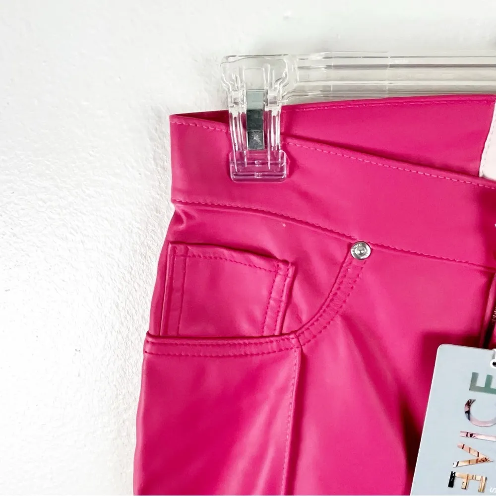 REVICE 100% Cotton Pink Venus Faux Leather High Rise Flare Pants, Size 27 - Image 13