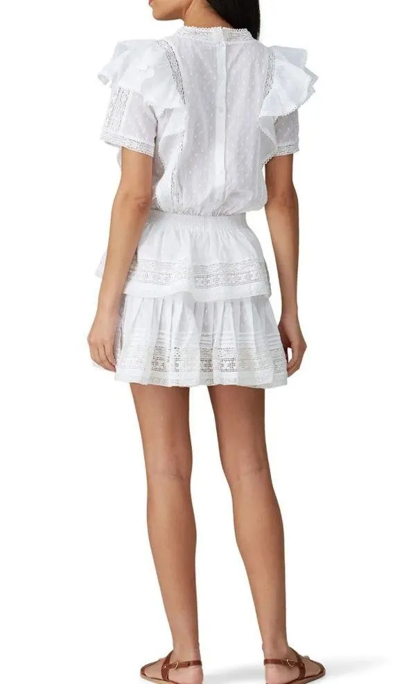 Maia Bergman Mery Dress White Eyelet Lace Mini Flutter Ruffle Layers Medium - Image 2