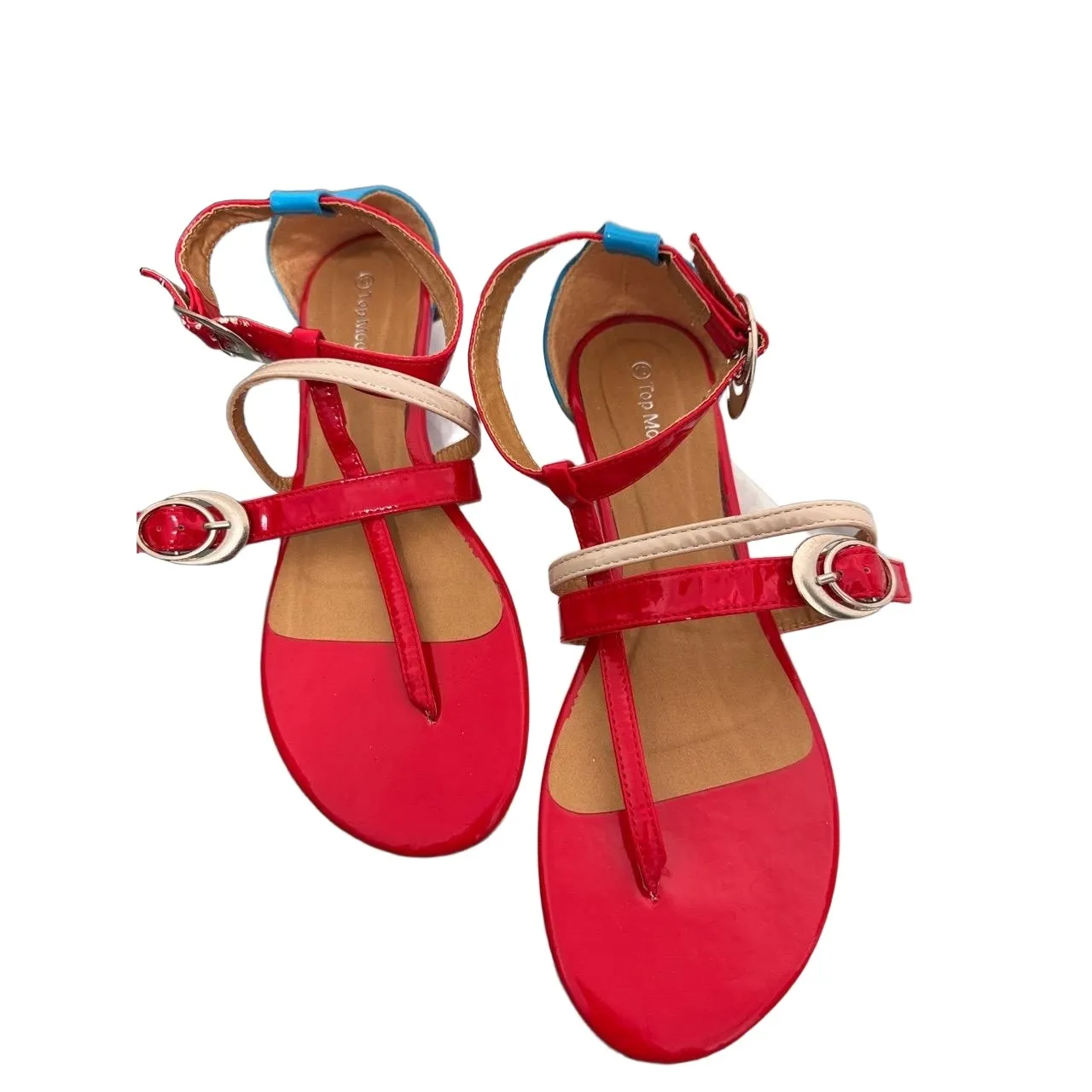 Top Moda Red Patent Strappy Sandals | Colorblock Ankle Strap | Size 10 - Image 2