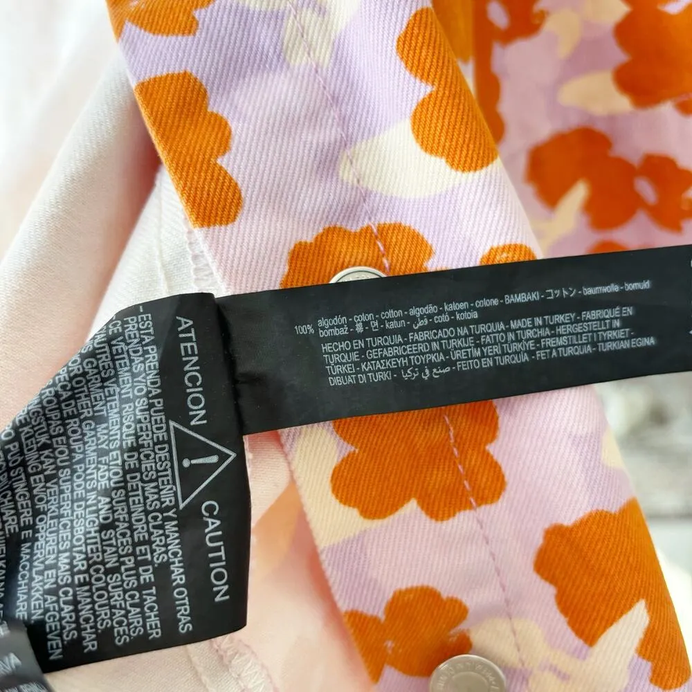 Zara Cropped Denim Floral Jacket Top - Image 4