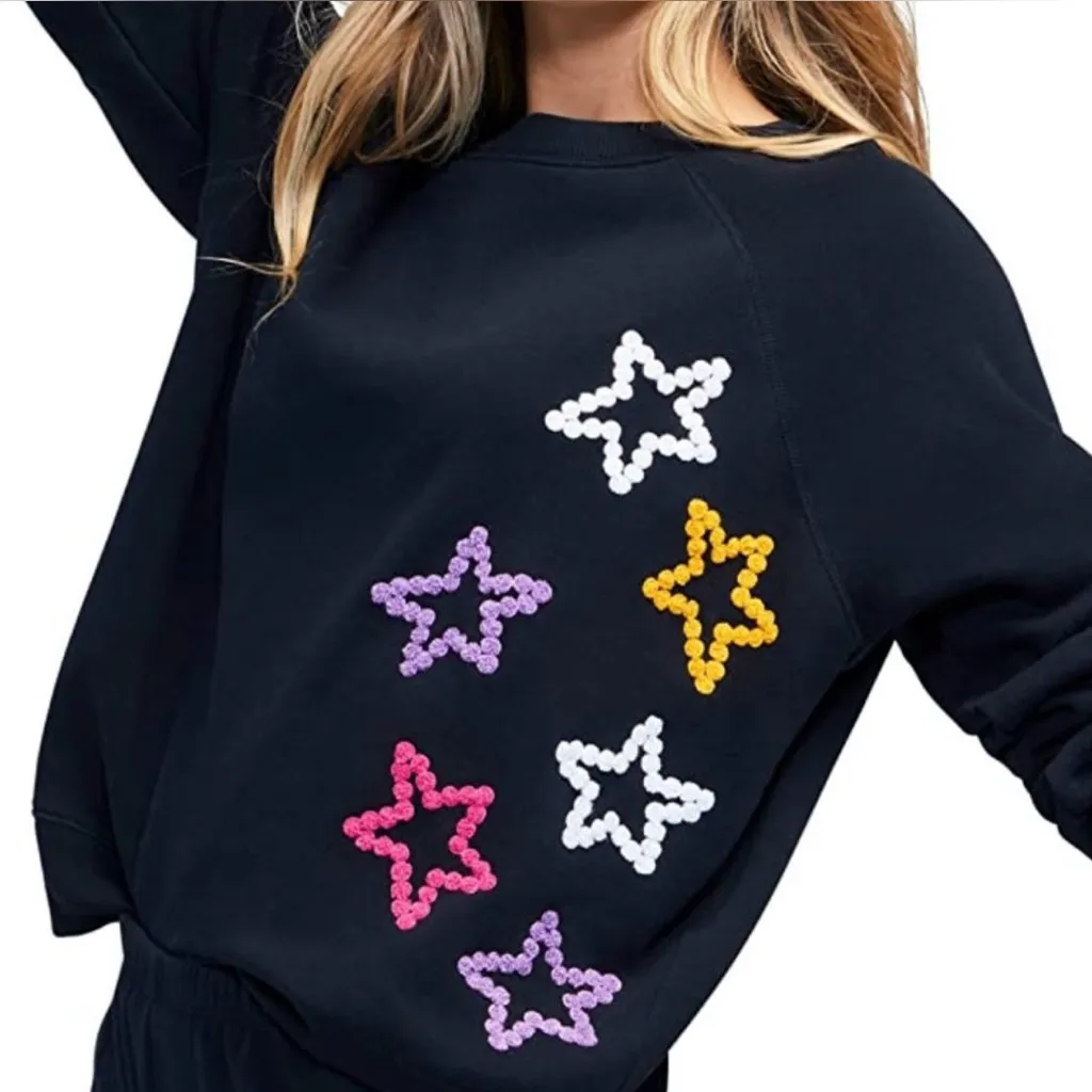 Wildfox Celestial Stiches Star Sommers Relaxed Fit Sweatshirt Black Size XL - Image 6