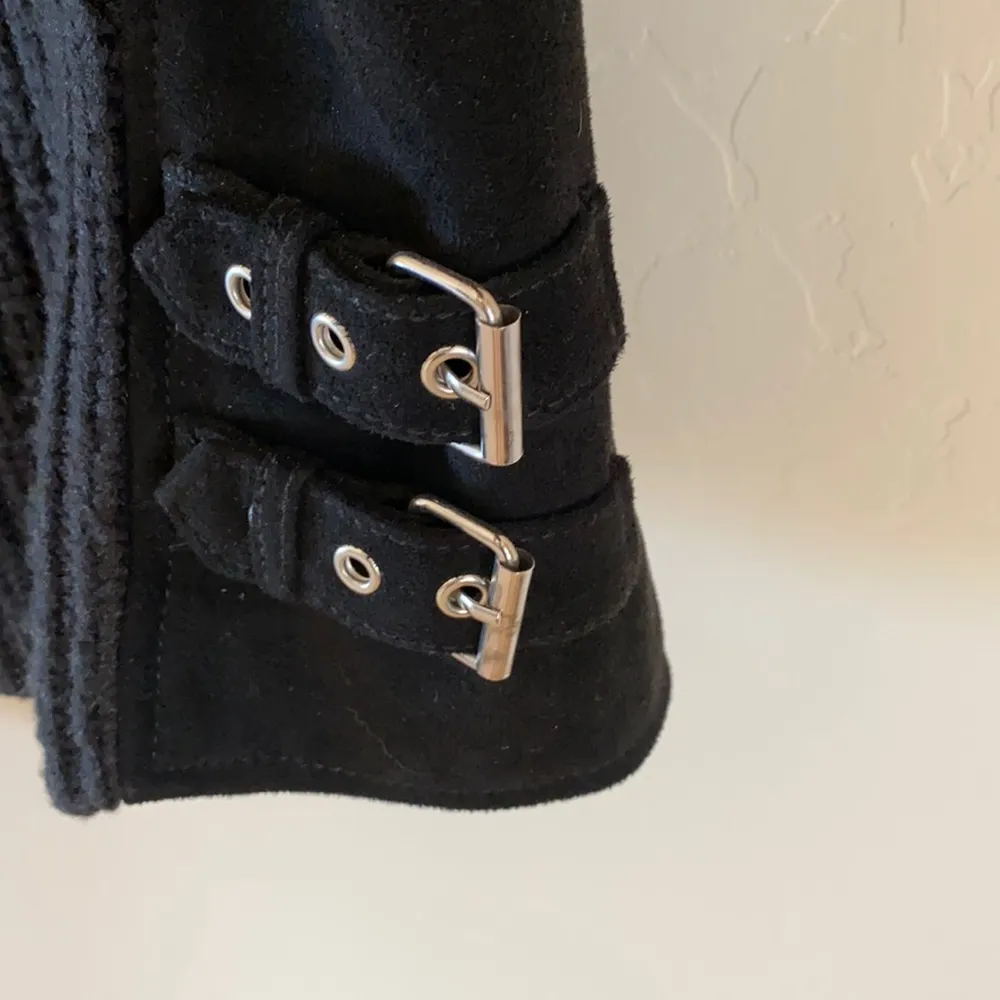 Blank NYC Black Knit Faux Suede Leather Moto Biker Jacket - Image 6