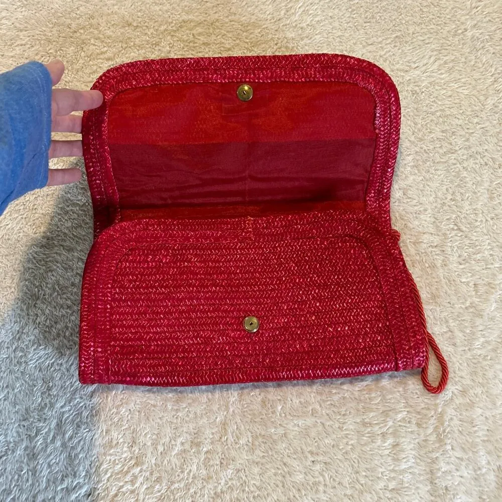 LS Ayers Vintage Purse Red Woven Straw Vintage Rainbow Made in Italy Striped - Image 3