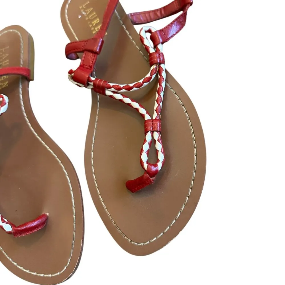 Lauren Ralph Lauren Red White Braided Flat Sandals Strap Comfort Size 7.5 Womens - Image 5
