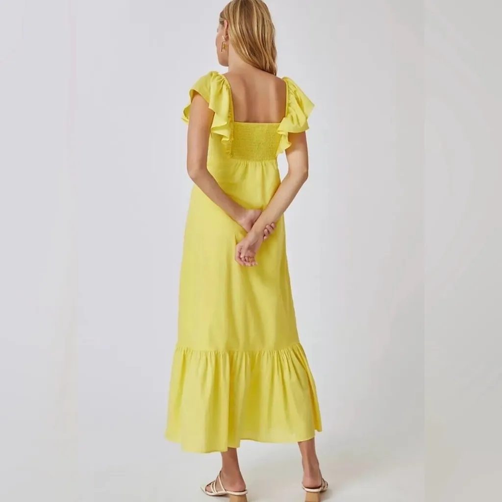 FARM X ANTHROPOLOGIE yellow RUFFLE MIDI DRESS Size Small - Image 2