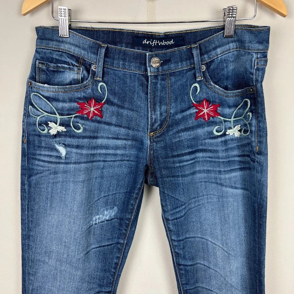 Driftwood Jeans Womens 29 Embroidered Flower Distressed‎ Blue Denim Skinny - Image 2