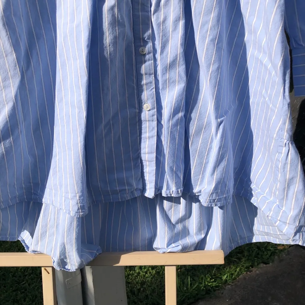 Blue Cotton Striped Long Sleeved Mini Shirt Dress S - Image 5