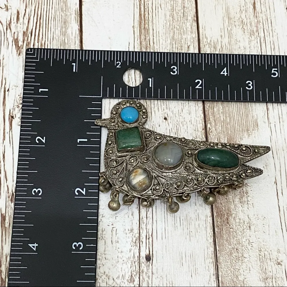 Vintage Bird Gemstones Cabochon Figural Brooch - Image 6