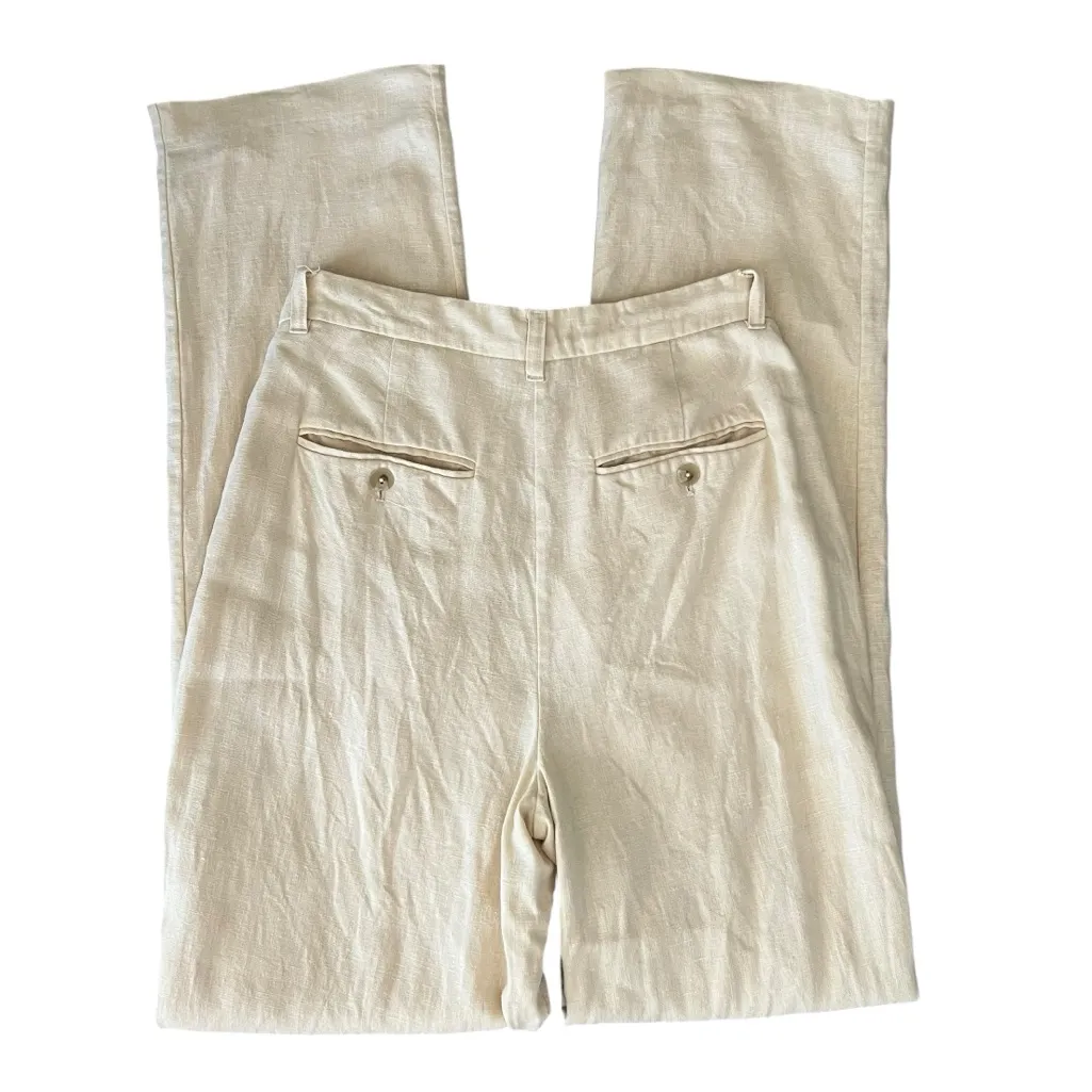 Anine Bing Women’s Jay High Waisted Yellow Pleated Linen Trouser Pants - Image 8