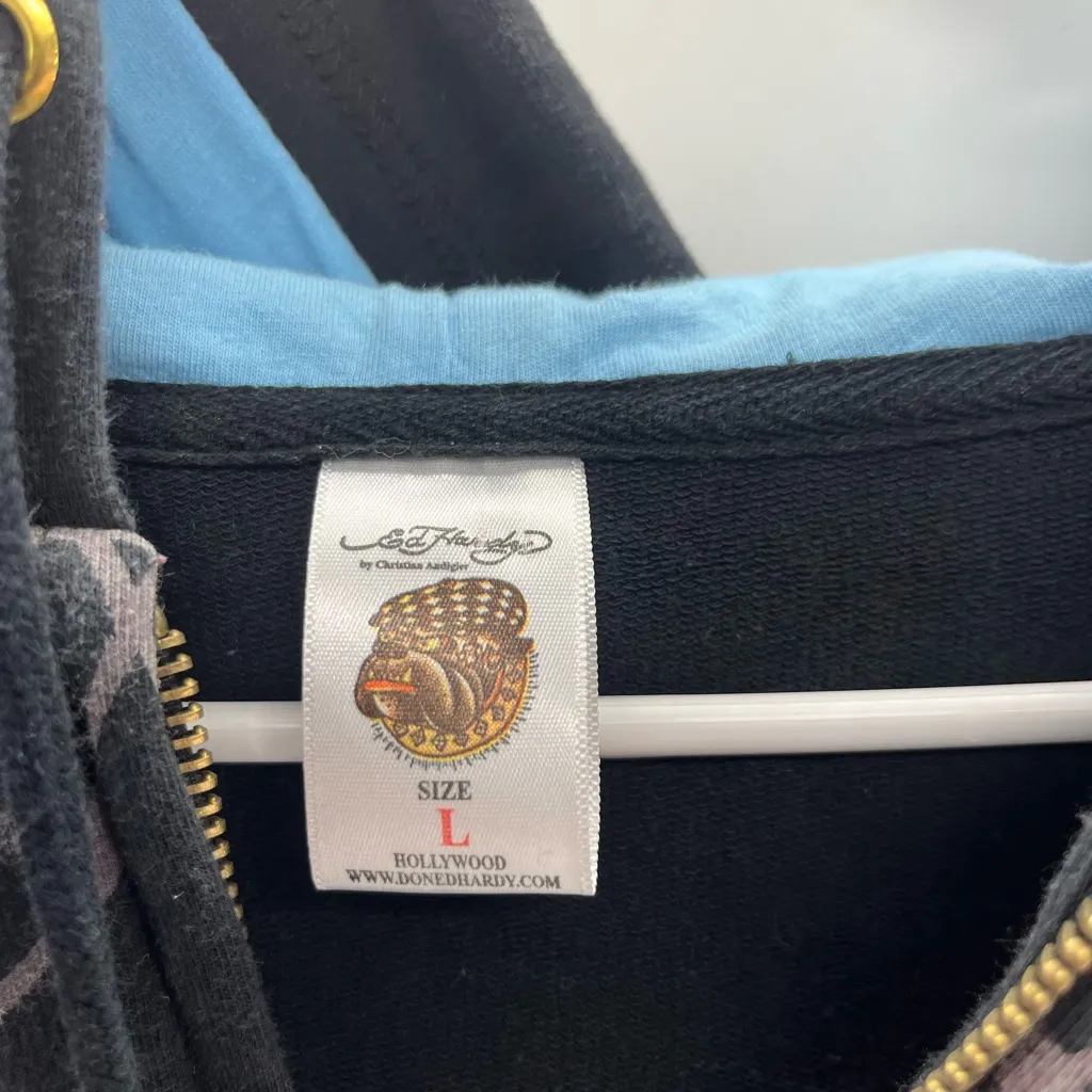 Ed Hardy Black Zip-Up with Red and Blue Fish Design - Image 5